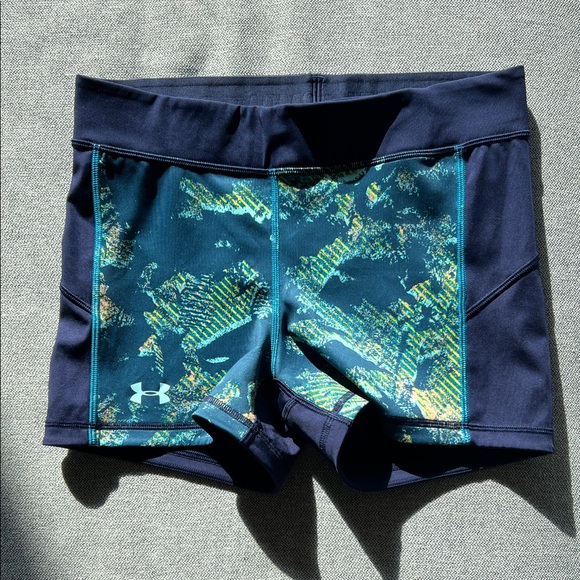 Under Armour Navy and Teal Compression Shorts - Picture 1 of 4